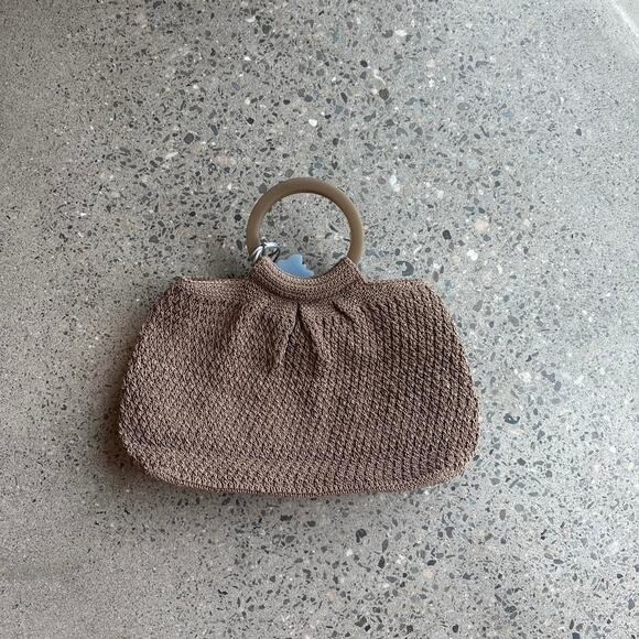 Liz Claiborne Women’s Bag Tan Brown Knit Crotchet Boho Structured Handle - Picture 1 of 2